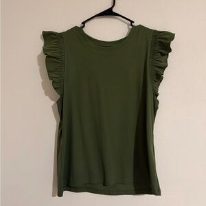 Elegant Olive Ruffle Sleeve Blouse